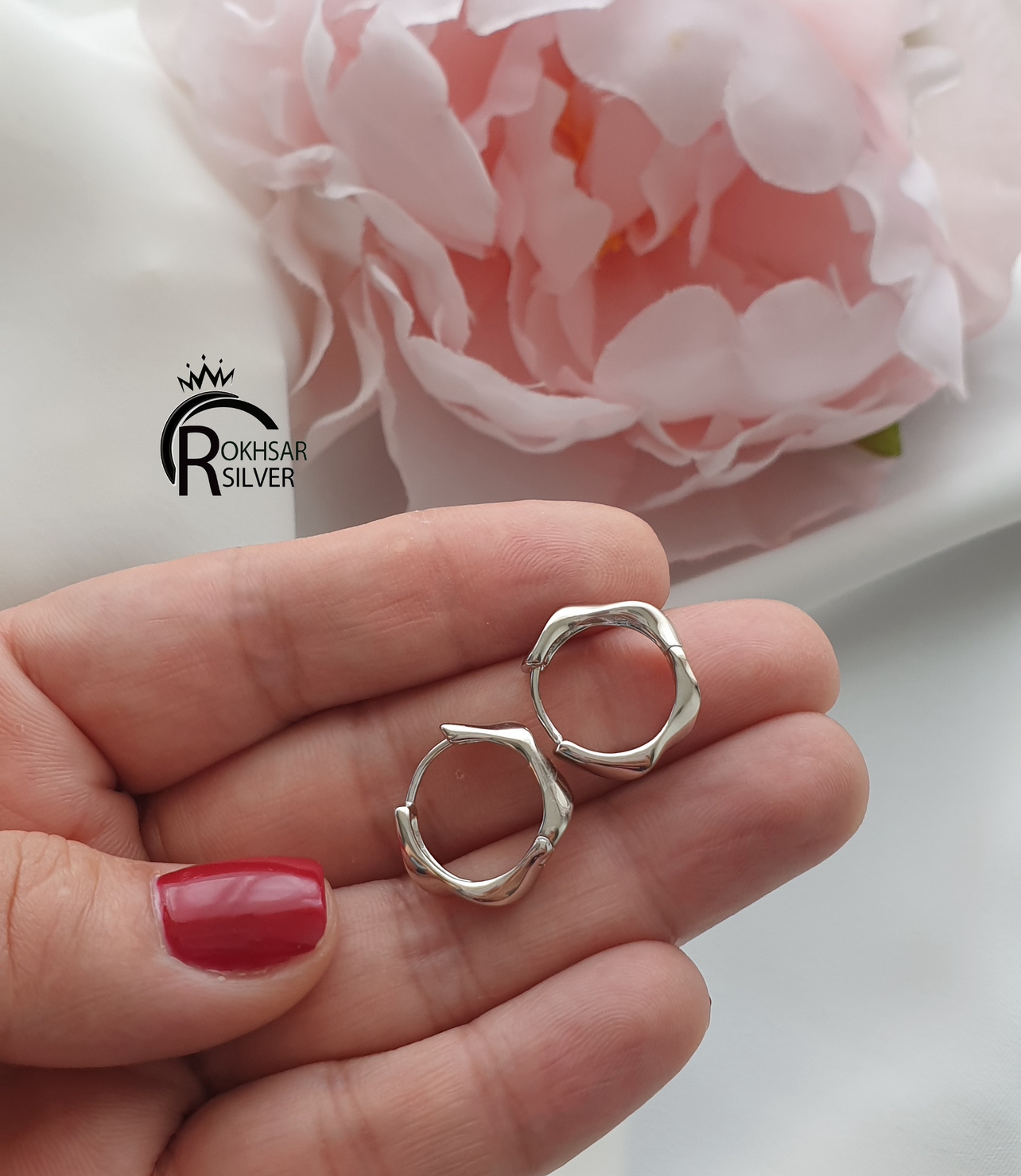 گوشواره نقره زنانه مدل آئیینه ای پیج و طرح طلا کد RS_2414 