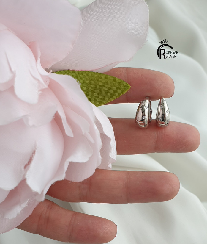 گوشواره نقره زنانه با عیار ۹۲۵ مدل حلقه ای کشکول نگیندار کد RS_2416