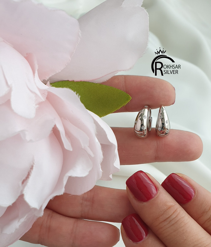 گوشواره نقره زنانه با عیار ۹۲۵ مدل حلقه ای کشکول نگیندار کد RS_2416
