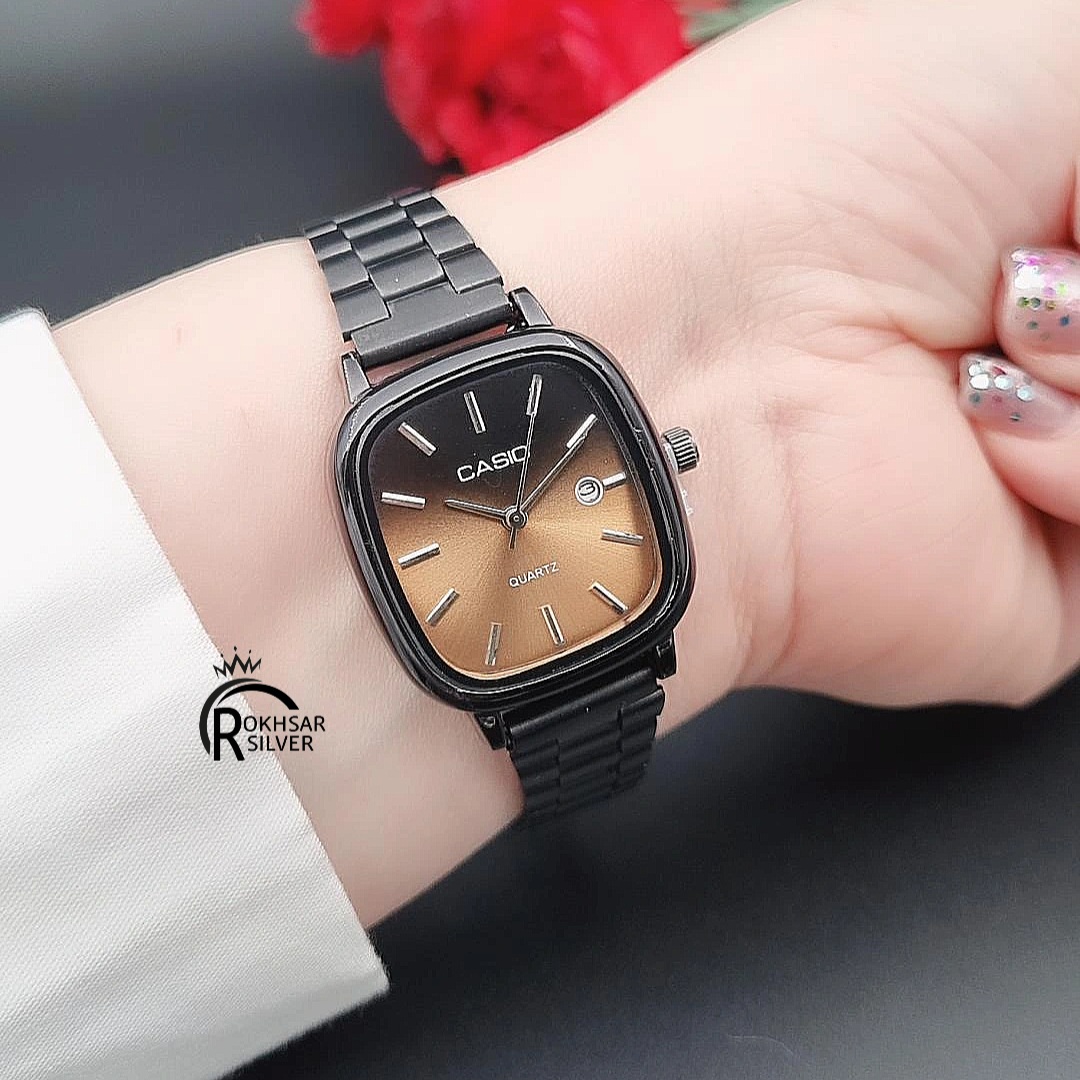 ساعت مچی زنانه برند کاسیو  با صفحه قهوه ای طلایی و بند استیل مشکیکد RS_2423