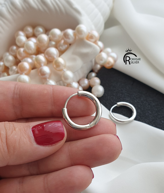 گوشواره نقره زنانه با عیار ۹۲۵ مدل حلقه ای آئیینه ای گرد کدRS_2437