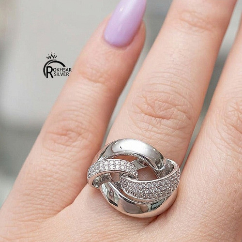 انگشتر نقره زنانه مدل گره آینه ای و نگیندار کد RS_2452