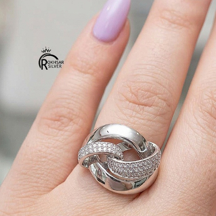 انگشتر نقره زنانه مدل گره آینه ای و نگیندار کد RS_2452