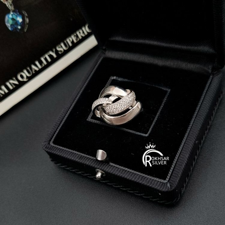 انگشتر نقره زنانه عیار 925 مدل گره آینه ای و نگیندار کد RS_2452