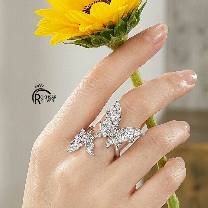 انگشترنقره زنانه ۹۲۵ مدل پروانه نگیندار و‌مشابه طلا کد RS_384