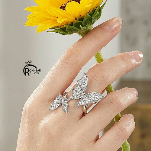 انگشترنقره زنانه ۹۲۵ مدل پروانه نگیندار ومشابه طلا کد RS_384