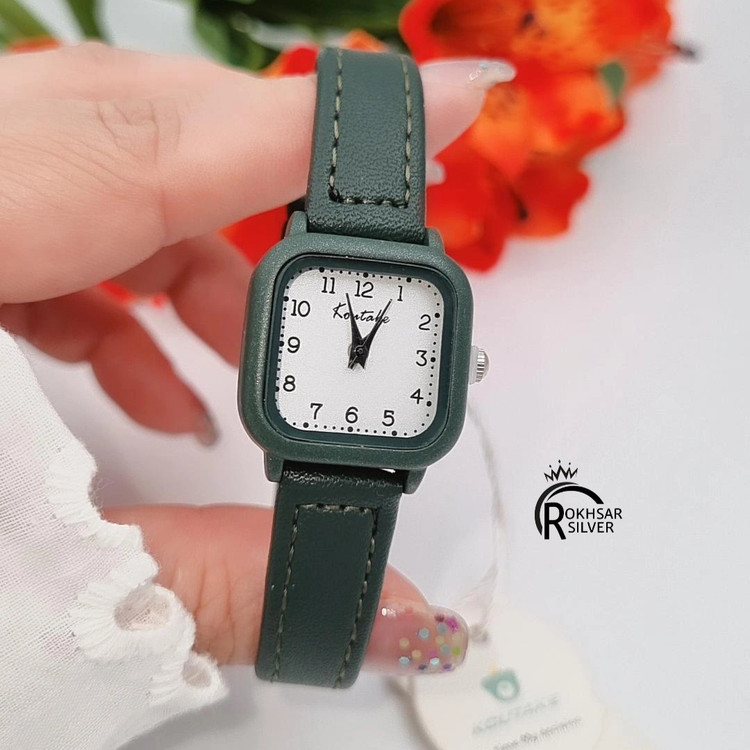 ساعت مچی زنانه صفحه مربعی سبز با بندچرم کد RS_2525