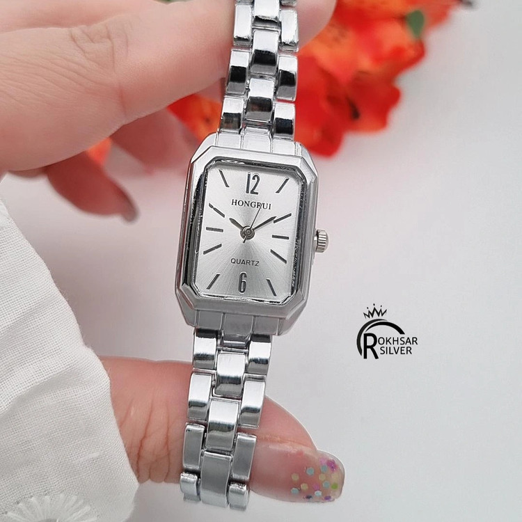 ساعت مچی زنانه هانگری صفحه مستطیلی نقره ای با بند فلزی کد RS_2528