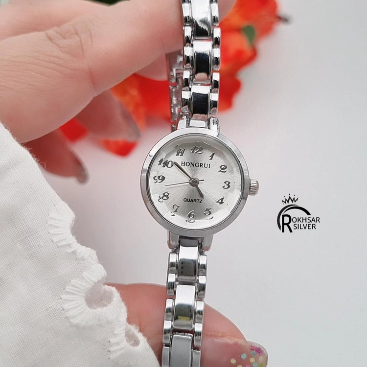 ساعت مچی زنانه هانگری صفحه گرد نقره ای با بند فلزی کد RS_2529