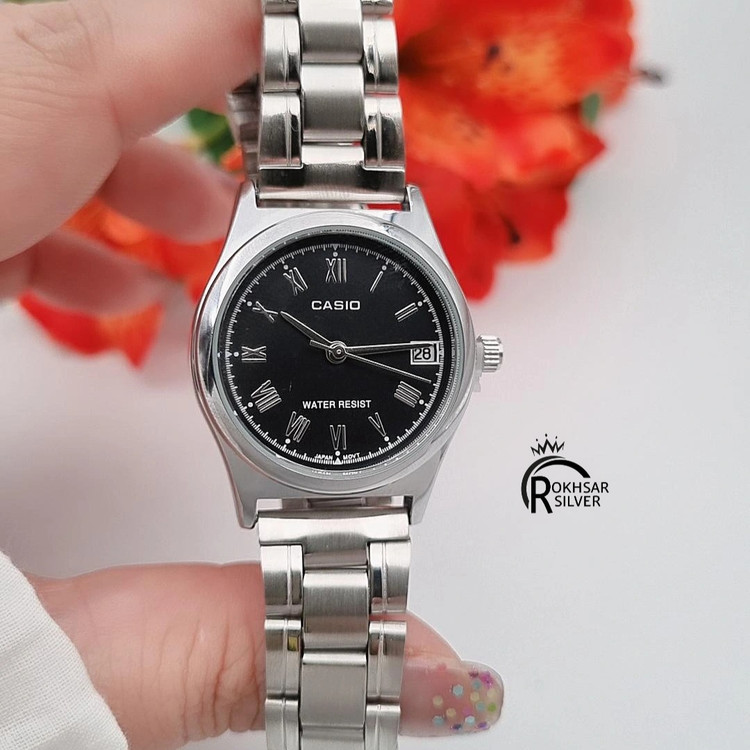 ساعت مچی زنانه کاسیو صفحه گرد مشکی با بند فلزی استیل کد RS_2536