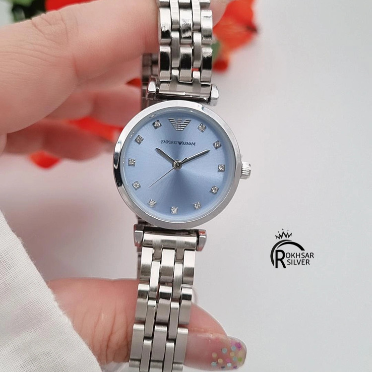 ساعت مچی زنانه برند امپریو آرمانی با صفحه گرد آبی و بند استیل کد RS_2550