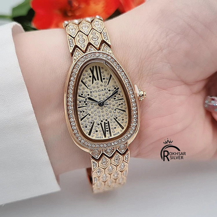 ساعت مچی زنانه بولگاری مجلسی با صفحه و بند نگیندار طلایی کد RS_2560