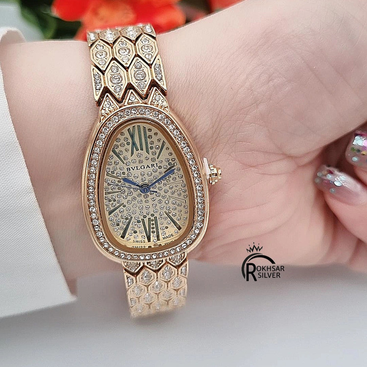 ساعت مچی زنانه بولگاری مجلسی با صفحه و بند نگیندار طلایی کد RS_2560