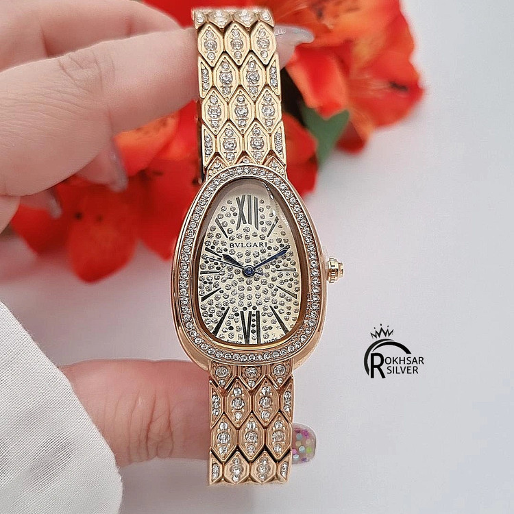 ساعت مچی زنانه بولگاری مجلسی با صفحه و بند نگیندار طلایی کد RS_2560
