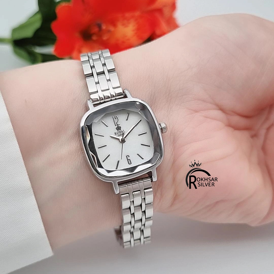 ساعت مچی زنانه رویال صفحه مربعی سفید با بند استیل  کد RS_2564