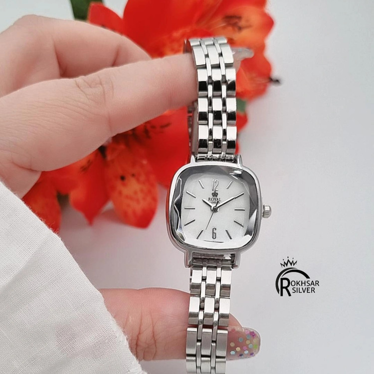 ساعت مچی زنانه رویال صفحه مربعی سفید با بند استیل کد RS_2564