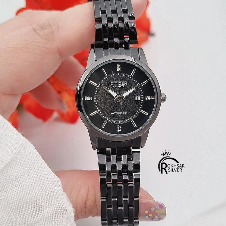 ساعت مچی زنانه سیتیزن مشکی صفحه گرد و بند فلزی کد RS_2566