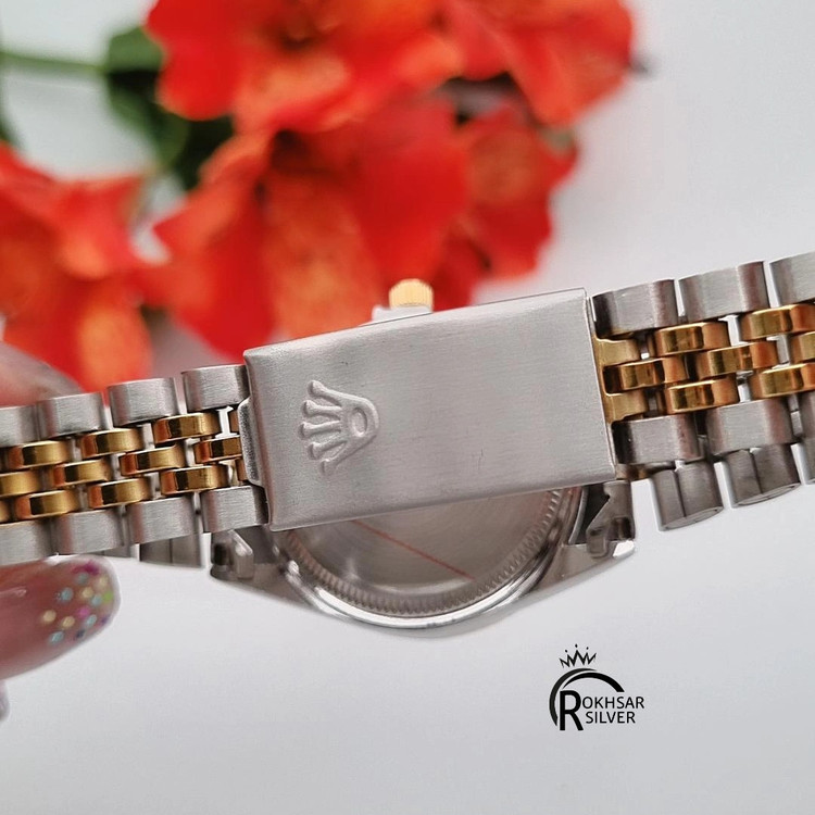 ساعت مچی زنانه رولکس صفحه نقره ای با بند استیل دو رنگ کد RS_2570