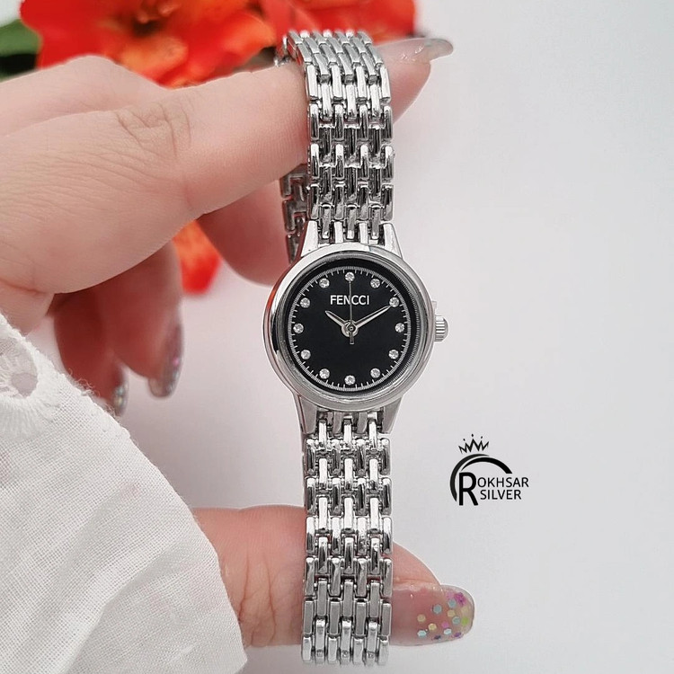 ساعت مچی زنانه فنسی صفحه گرد کوچک مشکی با بند فلزی کد RS_2573