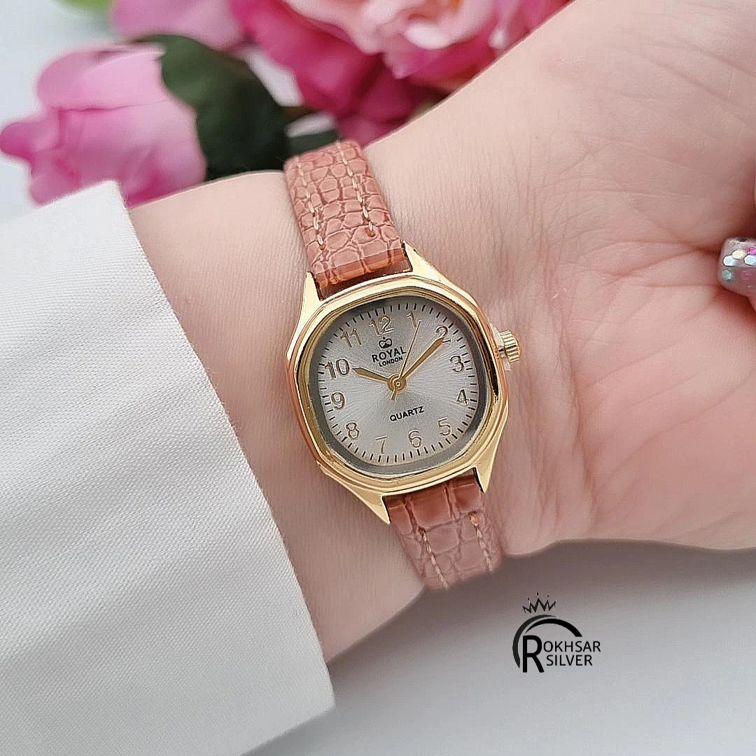 ساعت مچی زنانه رویال (Royal) مدل نگین‌دار با بند چرمی قهوه ای  کد RS_2575