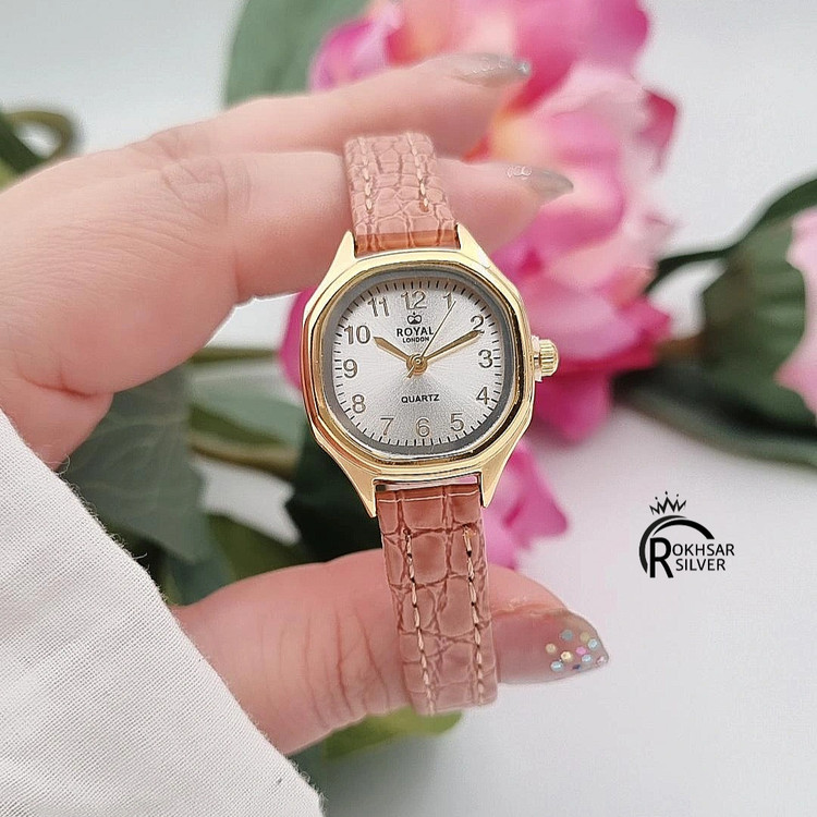 ساعت مچی زنانه رویال (Royal) مدل نگیندار با بند چرمی قهوه ای کد RS_2575
