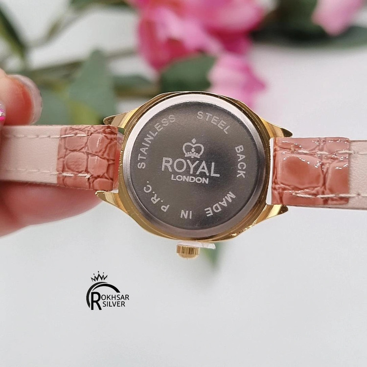 ساعت مچی زنانه رویال (Royal) مدل نگیندار با بند چرمی قهوه ای کد RS_2575