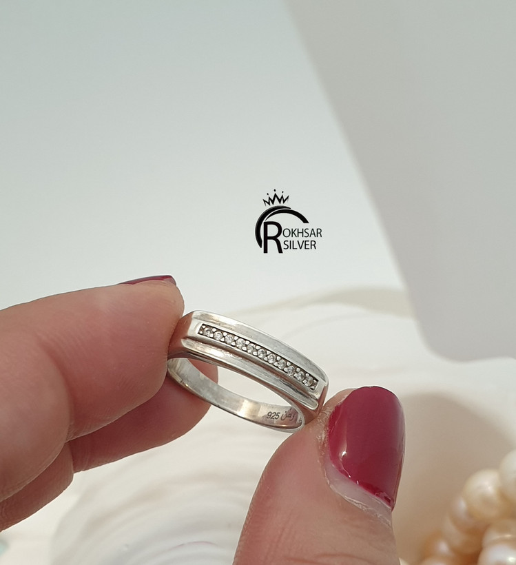 حلقه ست نقره زنانه و مردانه با عیار ۹۲۵ مدل ظریف و تک رج نگینی ومشابه طلا با کد RS_1245